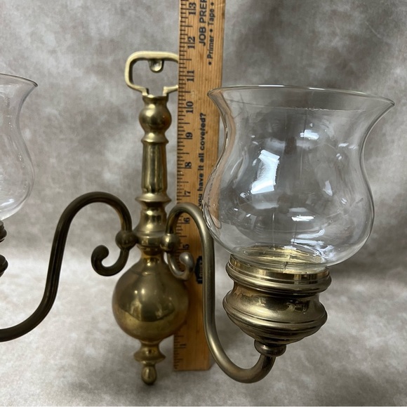 Vintage Solid Brass Mounted Sconce Double Candle Holders - Picture 2 of 7